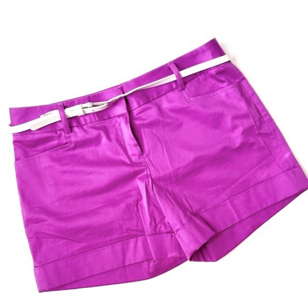 Express Editor Cuffed Belted Chino‎ Shorts Magenta Womens 2